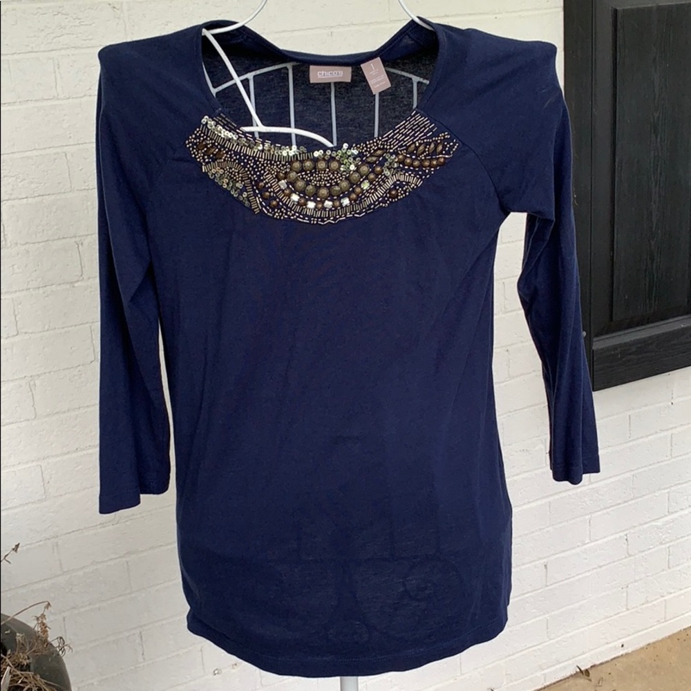 Navy Chico’s cotton shirt with sparkles Size 1/M